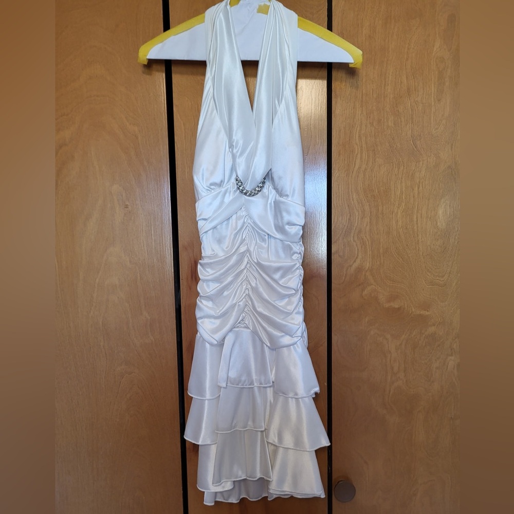 White Satin Halter Cocktail Dress